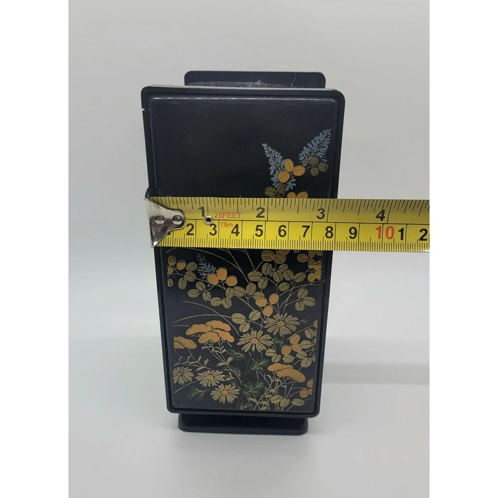 Vintage Japanese Style Black Floral Jewelry Box 4 Drawer Mirror Vanity Organizer